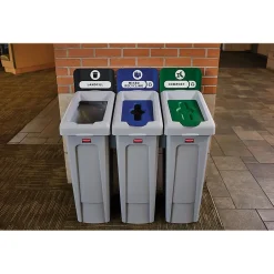 Rubbermaid Slim Jim Single-Stream Recycling Station, 23 Gallon, Gray/Blue (2185055)