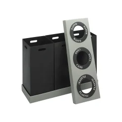 Safco At-Your-Disposal Corrugated Plastic Three Bin Trash and Recycling Bins, Black, 28 Gal. (9798BL)