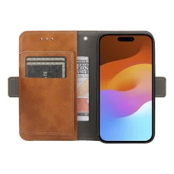 Cell Phone Cases<SaharaCase Folio Wallet MagSafe Phone Case for iPhone 15 Pro Max, Shock Absorbing, Brown (CP00481)