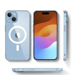 Cell Phone Cases<SaharaCase Hybrid-Flex Hard Shell MagSafe Phone Case for iPhone 15 Plus, Shock Absorbing, Clear (CP00450)