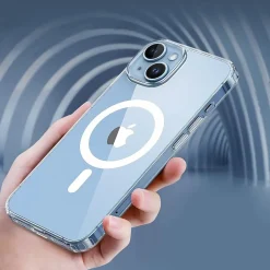 Cell Phone Cases<SaharaCase Hybrid-Flex Hard Shell MagSafe Phone Case for iPhone 15 Plus, Shock Absorbing, Clear (CP00450)