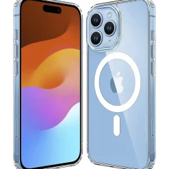 Cell Phone Cases<SaharaCase Hybrid-Flex Hard Shell MagSafe Phone Case for iPhone 15 Pro, Shock Absorbing, Clear (CP00459)