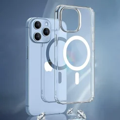 Cell Phone Cases<SaharaCase Hybrid-Flex Hard Shell MagSafe Phone Case for iPhone 15 Pro, Shock Absorbing, Clear (CP00459)