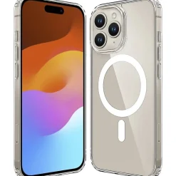 Cell Phone Cases<SaharaCase Hybrid-Flex Hard Shell MagSafe Case for iPhone 15 Pro Max, Shock Absorbing, Clear (CP00472)