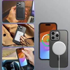 Cell Phone Cases<SaharaCase Hybrid-Flex Kickstand MagSafe Phone Case for iPhone 15 Pro Max, Shock Absorbing, Clear Black (CP00483)