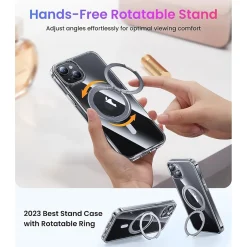 Cell Phone Cases<SaharaCase Hybrid-Flex Kickstand MagSafe Phone Case for iPhone 15, Shock Absorbing, Clear (CP00442)