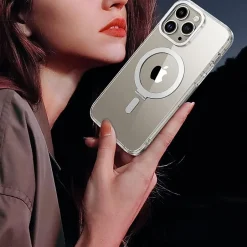 Cell Phone Cases<SaharaCase Hybrid-Flex Kickstand MagSafe Phone Case for iPhone 15 Pro, Shock Absorbing, Clear (CP00460)