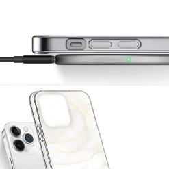 Cell Phone Cases<SaharaCase MagSafe Phone Case for iPhone 15 Pro Max, Shock Absorbing, White Marble (CP00476)