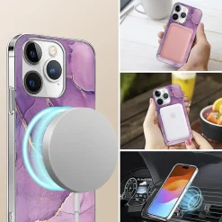 Cell Phone Cases<SaharaCase MagSafe Phone Case for iPhone 15 Pro Max, Shock Absorbing, Purple Marble (CP00474)