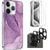 Cell Phone Cases<SaharaCase Purple Marble Case, Tempered Glass Screen and Camera Protector for iPhone 15 Pro Max (CP474ZD128ZD131)