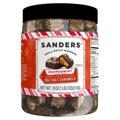 Chocolate<Sanders Small Batch Wonders Peppermint Dark Chocolate Sea Salt Caramels, 18 oz. (KAR30857)
