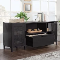 Clearance Tiffin Line 30"H Storage Credenza with 3 Shelves, Raven Oak (433265) Storage Cabinets