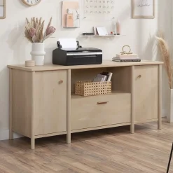 Discount Whitaker Point 30"H Storage Credenza with 3 Shelves, Natural Maple (429375) Storage Cabinets