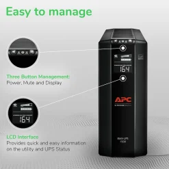 Battery Backup<Schneider Electric Back UPS Pro Battery Backup and Surge Protector, Compact Tower, 1500VA, AVR, LCD, 120V, Black (BX1500M)