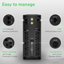 Battery Backup<Schneider Electric Back UPS Pro Battery Backup and Surge Protector, Compact Tower, 1500VA, AVR, LCD, 120V, Black (BX1500M)