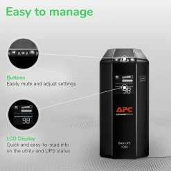 Battery Backup<Schneider Electric Back-UPS Pro Compact Tower LCD Battery Backup & Surge Protector with USB, 8-Outlets (BX1000M)