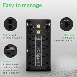 Battery Backup<Schneider Electric Back-UPS Pro Compact Tower LCD Battery Backup & Surge Protector with USB, 8-Outlets (BX1000M)