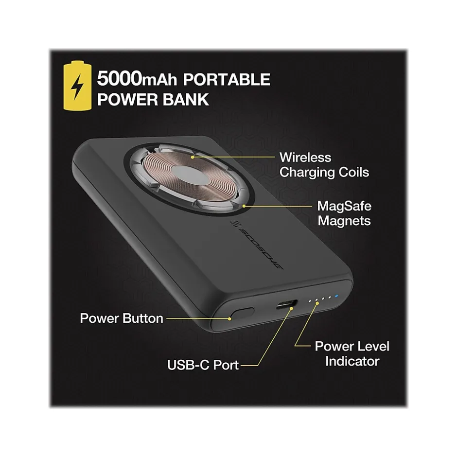scosche GoBat MagSafe Wireless Power Bank, 5000mAh, Black (PBQ5MS-SP)