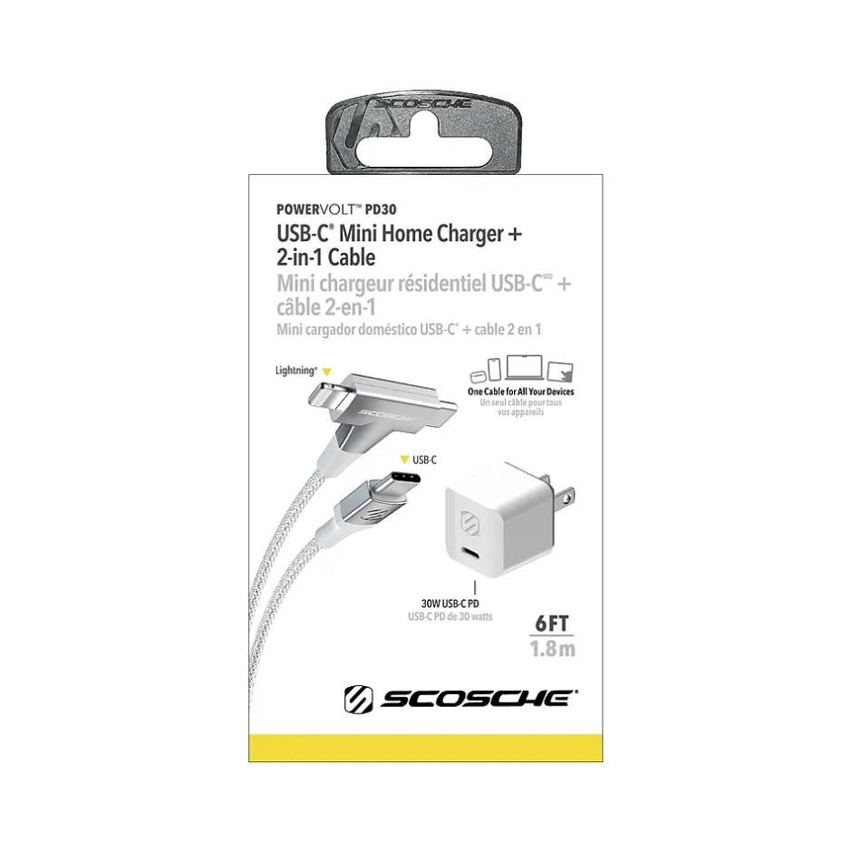 scosche PowerVolt USB Type-C and Lightning Charging Cable, 6ft., White (HPD30HH6WT-SP)