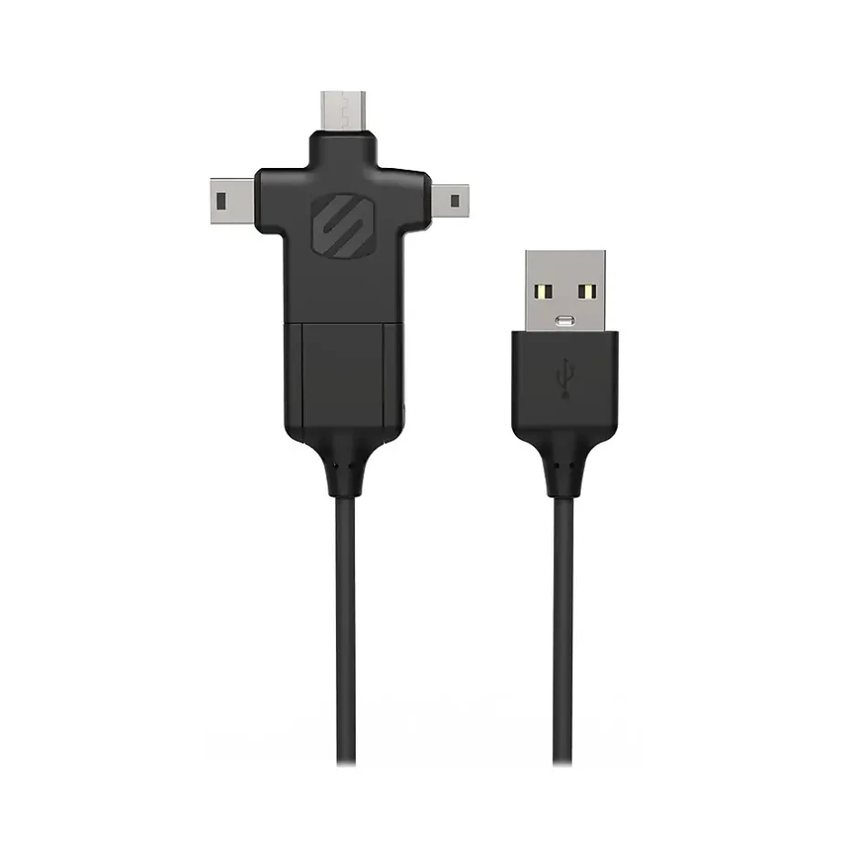 Usb Cables<scosche SmartSync 3' USB Type-A to Micro-USB/Mini-USB/Mini-USB Type-B/USB Type-C Cable, Male to Male, Black (MMMC-SP)