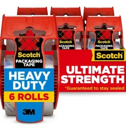 Scotch Heavy Duty Packing Tape with Dispenser, 1.88" x 22.2 yds., Clear, 6/Pack (142-6)* Packing Tape