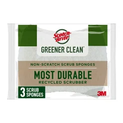 Scotch-Brite Greener Clean Scrub Sponge, Tan, 3/Pack (97033)