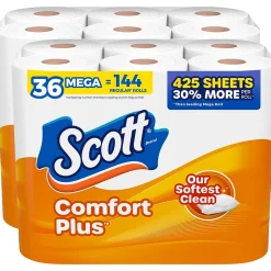 Scott Comfort Plus Mega Toilet Paper, 1-ply, White, 462 Sheets/Roll, 36 Rolls/Case (54262)