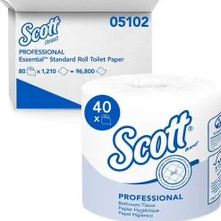 Scott Essential 1-Ply Standard Toilet Paper, White, 1210 Sheets/Roll, 80 Rolls/Carton (05102)