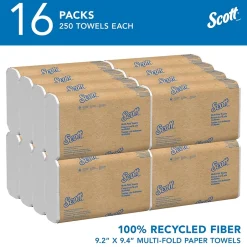 Paper Towels<Scott Essential Recycled Multifold Paper Towels, 1-ply, 250 Sheets/Pack, 16 Packs/Carton (01807)