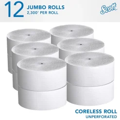 Scott Essential Recycled Coreless Toilet Paper, 1-ply, White, 12 Rolls/Case (07005)