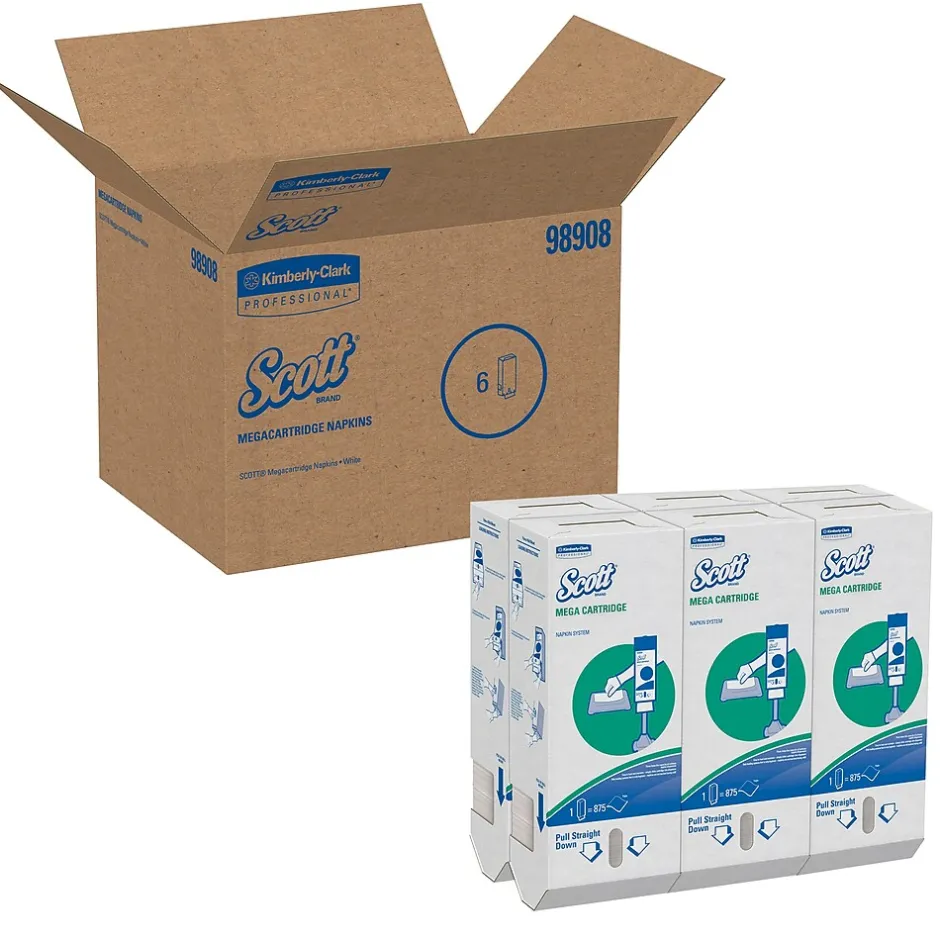 Napkins<Scott Mega Cartridge Recycled Beverage Napkin, 1-ply, White, 875 Napkins/Pack, 6/Carton (98908)