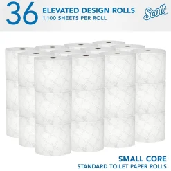 Scott Pro 2-Ply Small Core Standard Toilet Paper, White, 1100 Sheets/Roll, 36 Rolls/Carton (47305)
