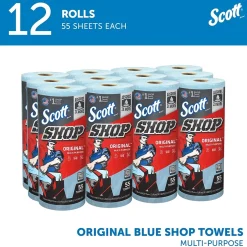 Scott Shop Towels Original, 9.4" x 11", Blue, 55 Sheets/Roll, 12 Rolls/Carton (75147)