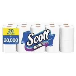 Scott Toilet Paper, 1-ply, White, 1000 Sheets/Roll, 20 Rolls/Case (49668)