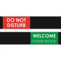Social Distance Signage<Seco Adhesive Do Not Disturb/Welcome Sliding Sign, 10" x 2", Red/Green (BA110RG)
