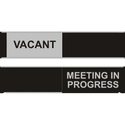 Social Distance Signage<Seco Sliding Sign "Meeting in Progress" 10"W x 2"H Aluminum, Black and White (OF139-255X52)