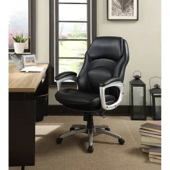 Clearance Back in Motion Bonded Leather Executive Chair, Smooth Black (43521OSS) Office Chairs