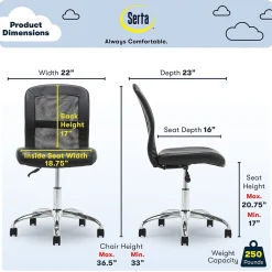 New Essentials Armless Ergonomic Bonded Leather/Mesh Swivel Task Chair, (48740) Ergonomic Chairs
