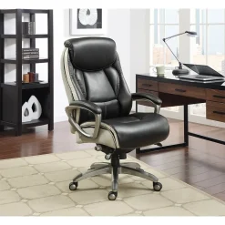 Sale Lautner Ergonomic Bonded Leather Swivel Executive Chair, Black/Cream (44942) Office Chairs