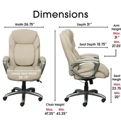 Sale Works My Fit Ergonomic Bonded Leather Swivel Executive Chair, Ivory (48097A) Office Chairs