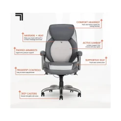 Outlet S-600 Active Lumbar Ergonomic Bonded Leather Swivel Executive Massage Chair, (60098-GRY) Ergonomic Chairs