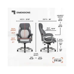 Outlet S-600 Active Lumbar Ergonomic Bonded Leather Swivel Executive Massage Chair, (60098-GRY) Ergonomic Chairs