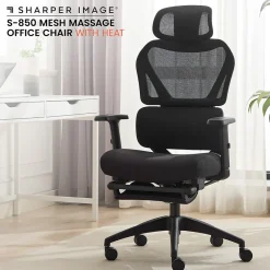 Hot S850 Ergonomic Mesh Swivel Massage with Heat Executive Task Chair with Footrest, Black (60106-BLK) Office Chairs