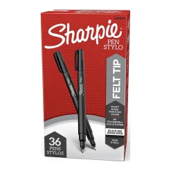 Sharpie Felt Pen, Fine Point, 0.4mm, Black Ink, 36/Box (2083009) New