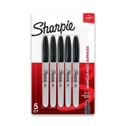 Sharpie Permanent Marker, Fine Tip, , 5/Pack (30665) Black New