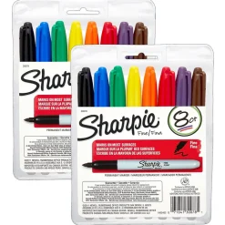 Sharpie ® Permanent Markers, Fine Point, Assorted Colors, 8 Per Set, 2 Sets (SAN30078-2) New