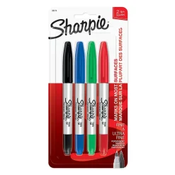 Sharpie Permanent Markers, Twin Tip, Assorted, 4/Pack (32174) Assorted Colors Clearance