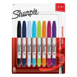 Sharpie Permanent Markers, Twin Tip, Assorted, 8/Pack (33861) New