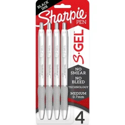 Sharpie S-Gel Retractable Gel Pen, Medium Point, Black Ink, 4/Pack (2126207) Clearance