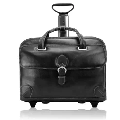 McKlein Siamod VERNAZZA, CARUGETTO, Napa Cashmere Leather, Patented Detachable -Wheeled Laptop Briefcase, Black (45295)